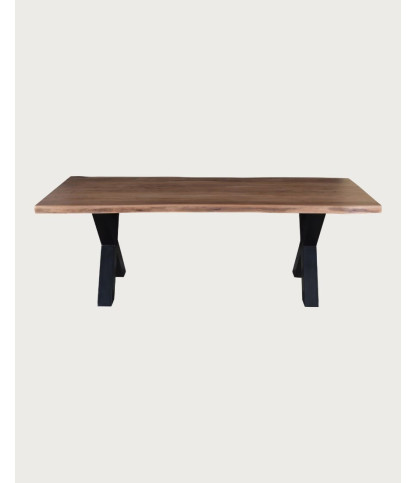 Hino - Table à manger en acacia massif avec piètement en métal noir