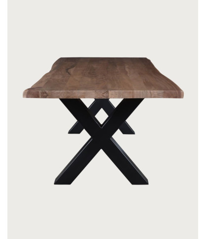 Hino - Table à manger en acacia massif avec piètement en métal noir