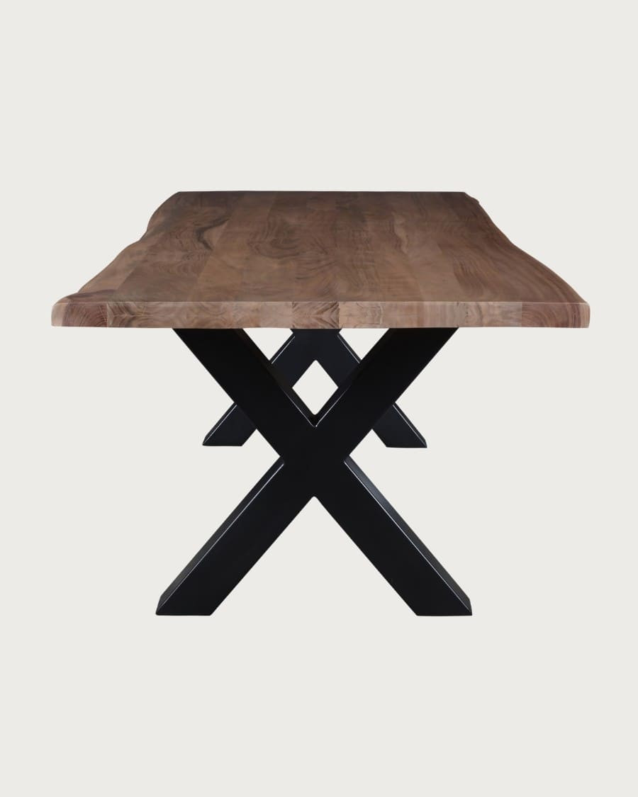 Hino - Table à manger en acacia massif avec piètement en métal noir