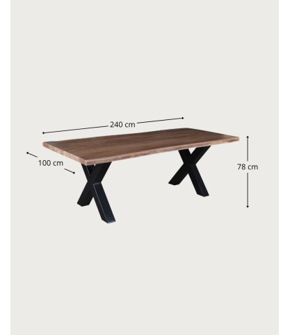 Hino - Table à manger en acacia massif et métal
