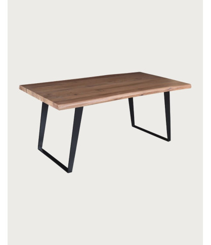 Nova - Tavolo da pranzo in legno massello di acacia con base in metallo nero.
