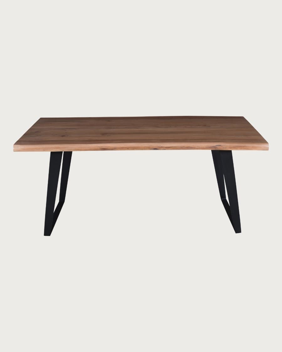 Nova - Tavolo da pranzo in legno massello di acacia con base in metallo nero.