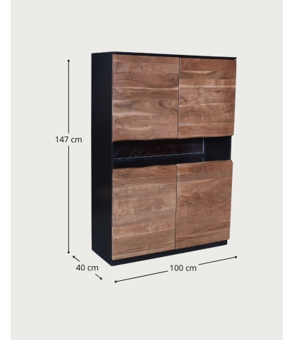 Leo - Buffet haut en bois d’acacia avec éclairage LED