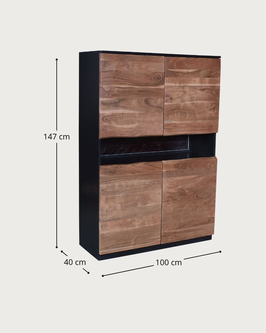 Leo - Buffet haut en bois d’acacia avec éclairage LED