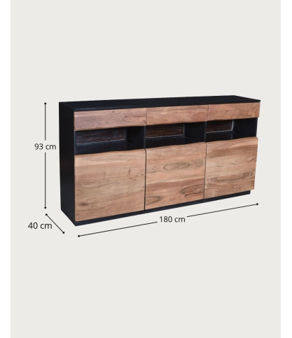 Axis - Buffet haut en bois d’acacia avec éclairage LED