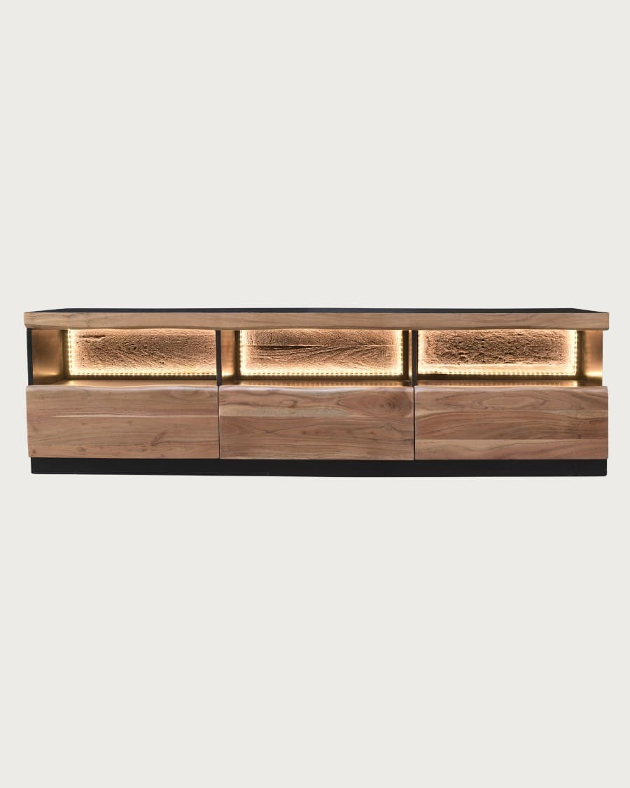 Axis - Mobile porta TV in legno di acacia con illuminazione a LED