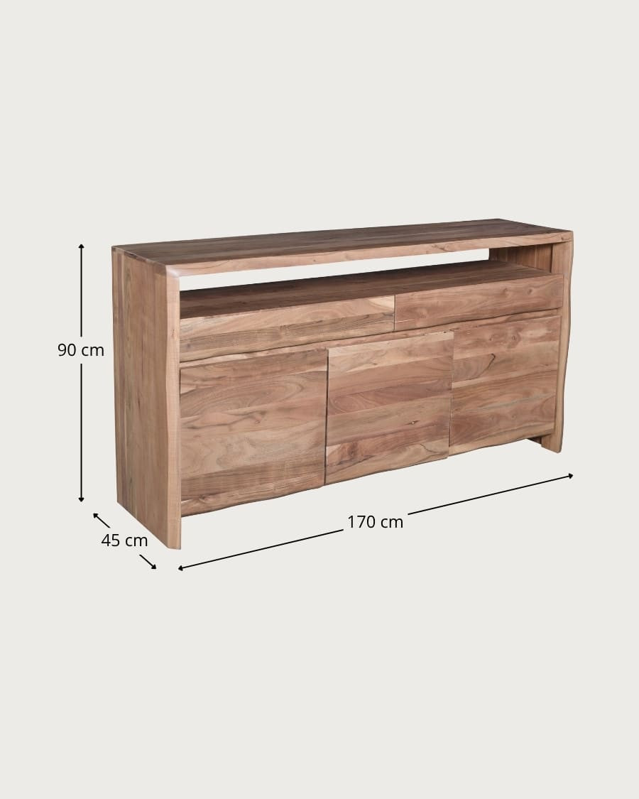 Ella - Buffet haut en acacia massif live edge avec 2 tiroirs et 3 portes