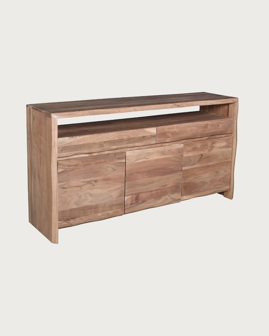 Ella - Hoher Sideboard aus massivem Akazienholz live edge mit 2 Schubladen und 3 Türen