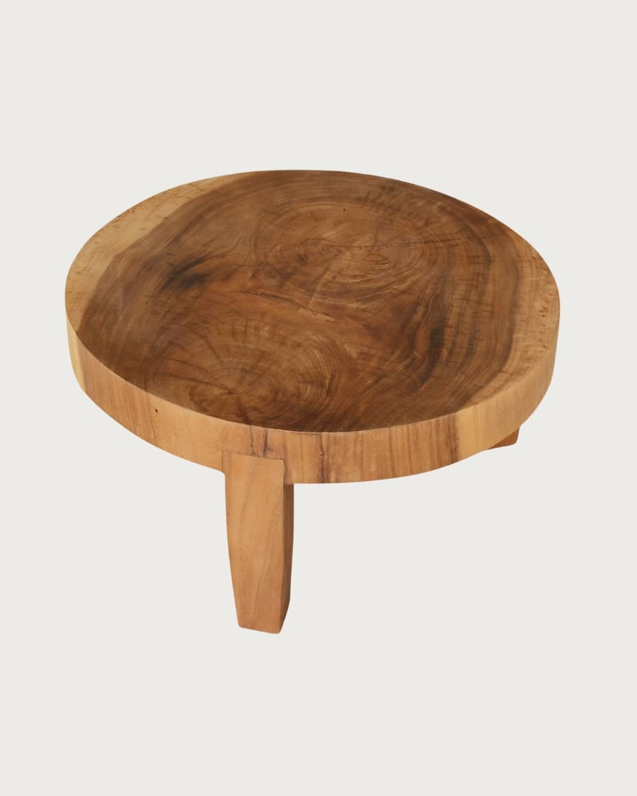 Olia - Mesa de centro redonda de madera maciza de teca