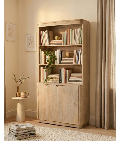 2-door bookcase in solid mango wood