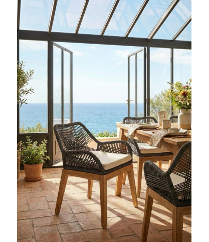 Santorini - Stuhl aus massivem Teakholz und grauem Seil