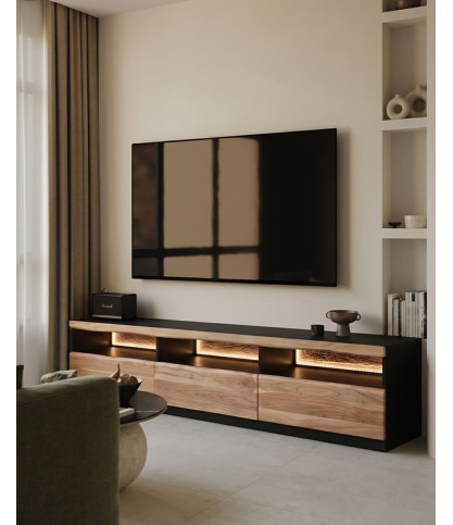 Axis - Mueble TV de madera de acacia live edge con iluminación LED