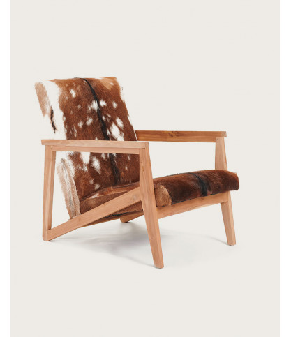 Cow Boy - Fauteuil en teck et peau de chèvre