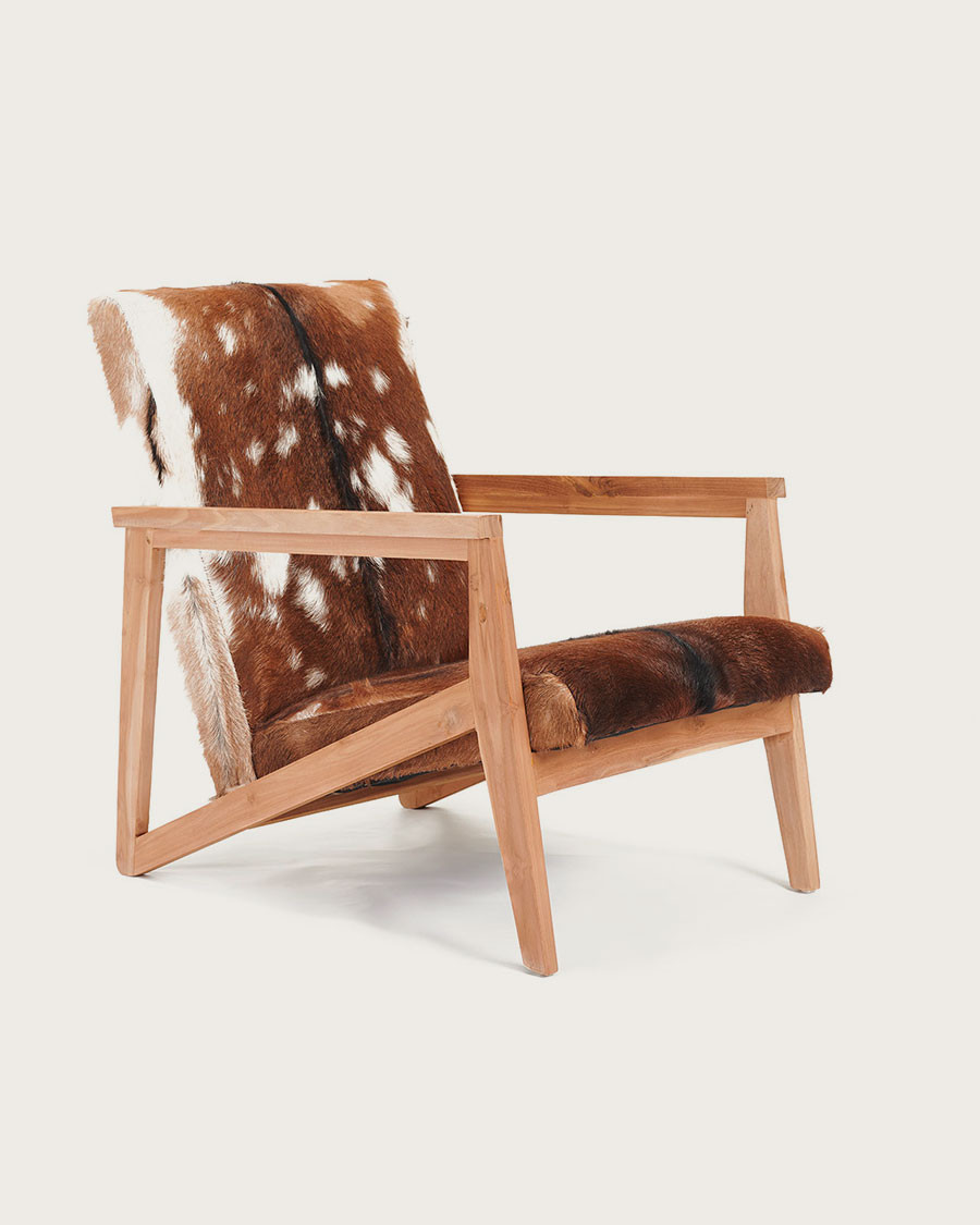 Cow Boy - Fauteuil en teck et peau de chèvre