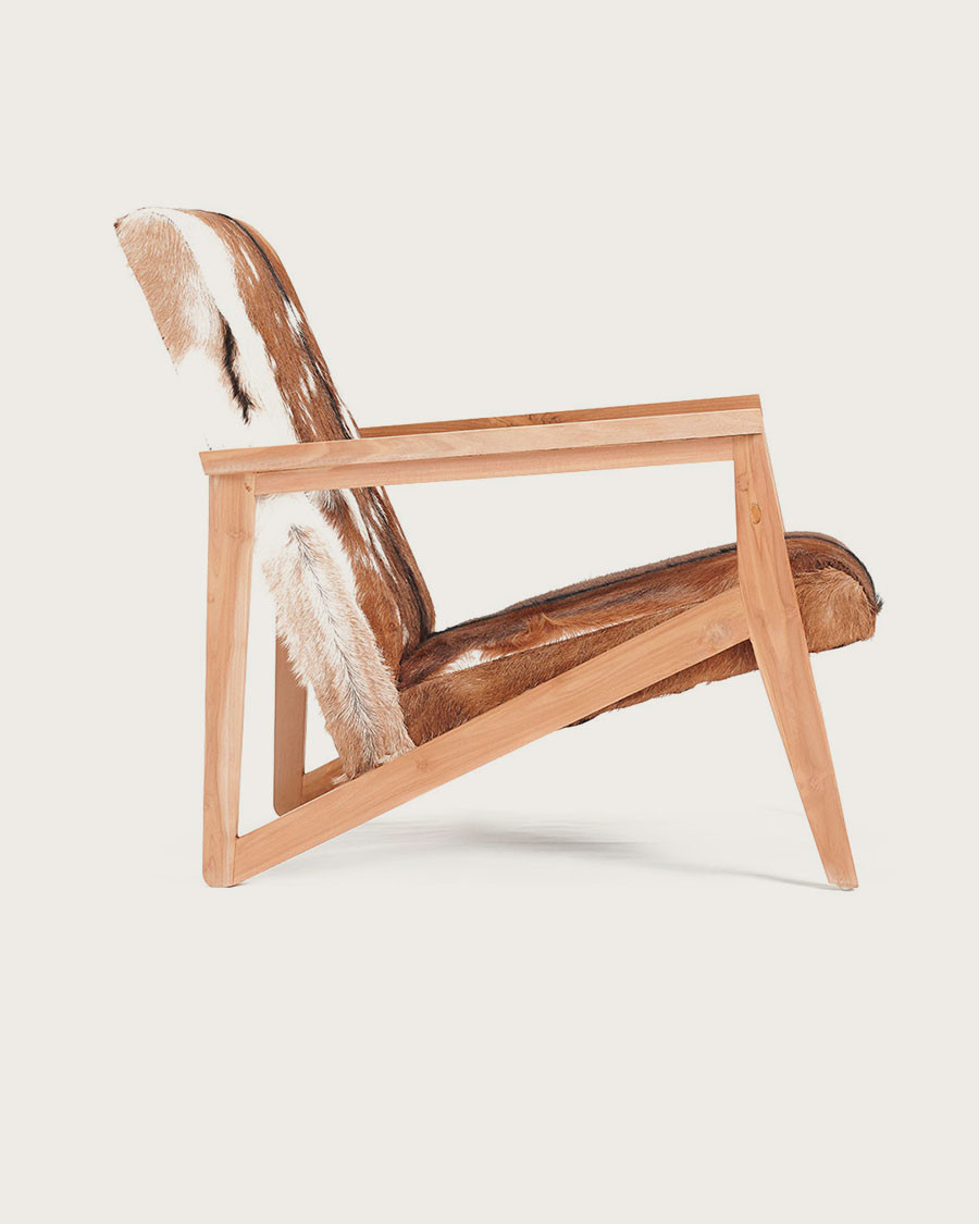 Cow Boy - Fauteuil en teck et peau de chèvre