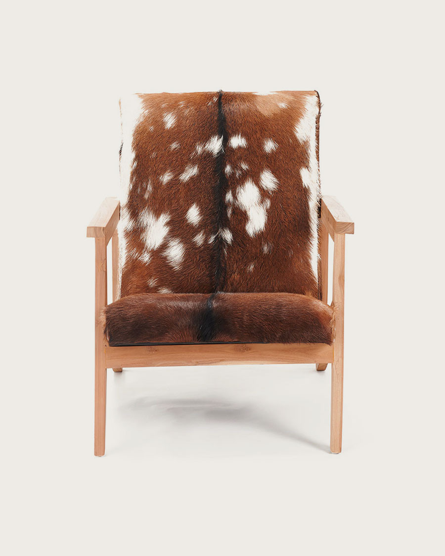 Cow Boy - Fauteuil en teck et peau de chèvre