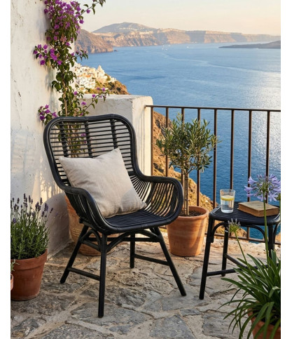 Sapporo - Zwarte fauteuil van synthetisch rotan