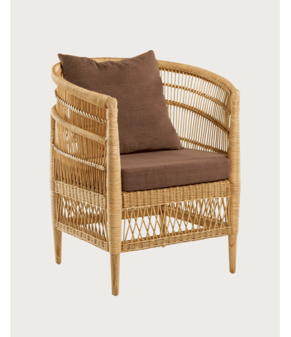Lusso - Sillón de jardín de ratán marrón con cojín de asiento extraíble