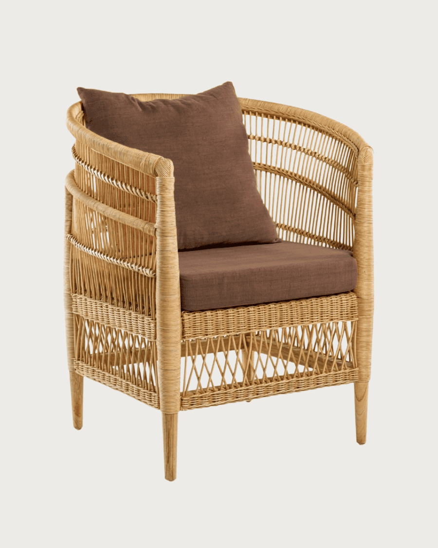 Lusso marron - Fauteuil de jardin en rotin avec coussin d'assise amovible marron