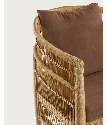 Lusso - Sillón de jardín de ratán marrón con cojín de asiento extraíble
