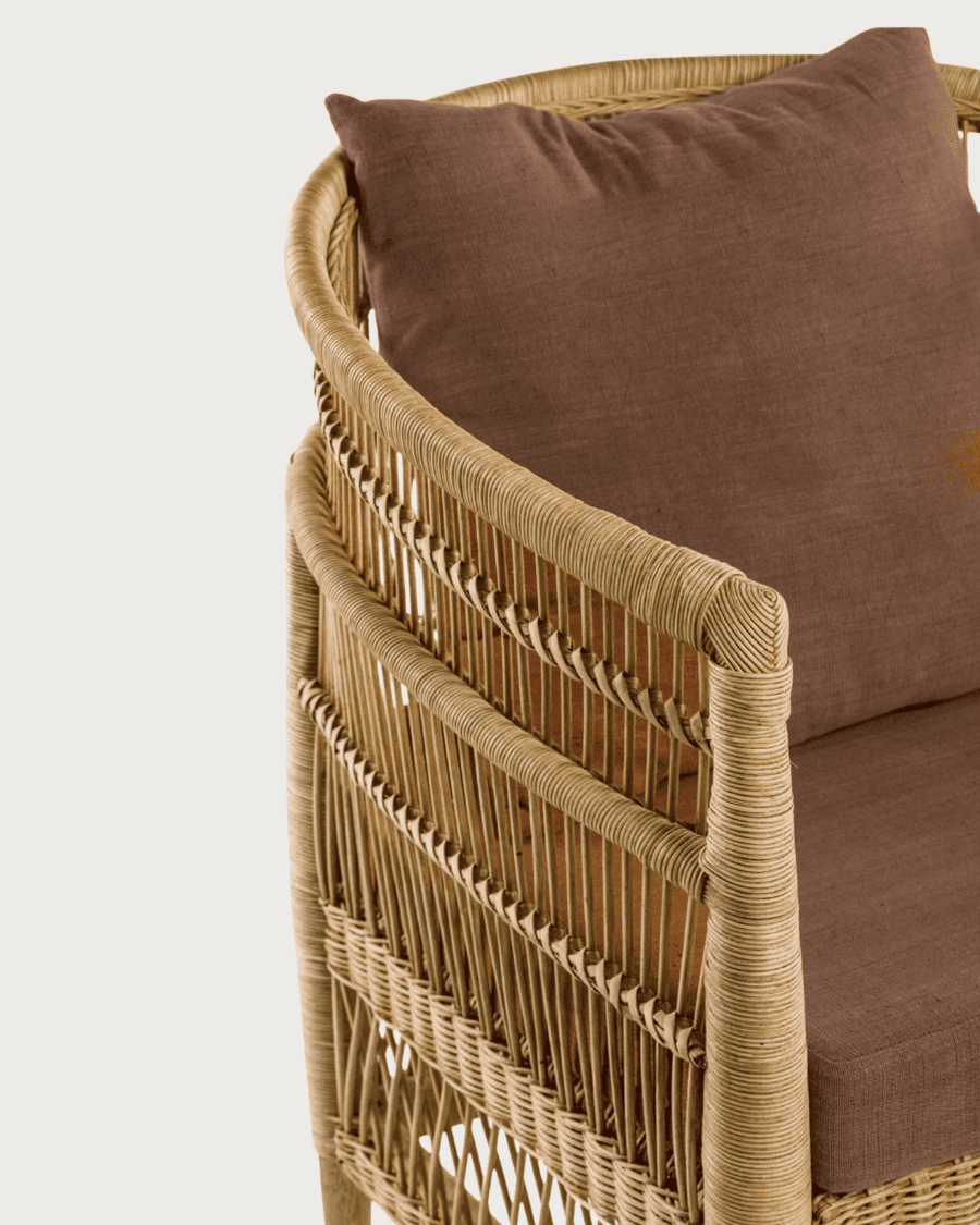 Lusso - Poltrona da giardino in rattan marrone con cuscino di seduta removibile