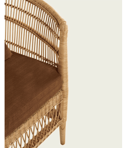 Lusso - Brauner Rattan Gartensessel mit abnehmbarem Sitzkissen