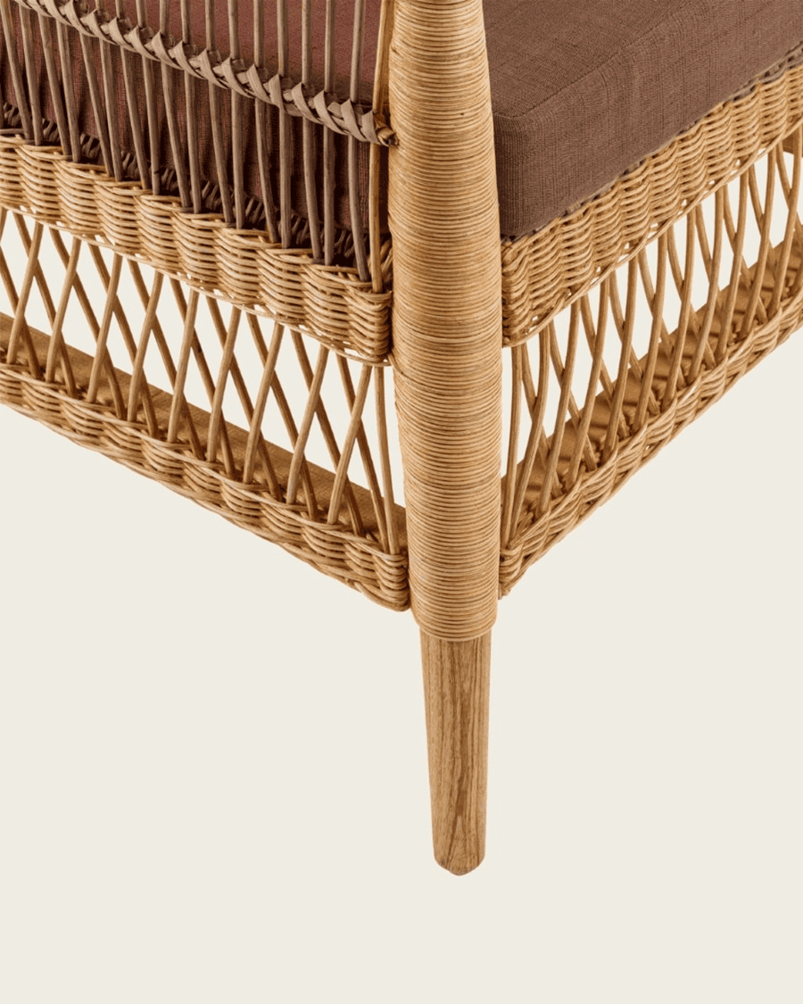 Lusso - Sillón de jardín de ratán marrón con cojín de asiento extraíble