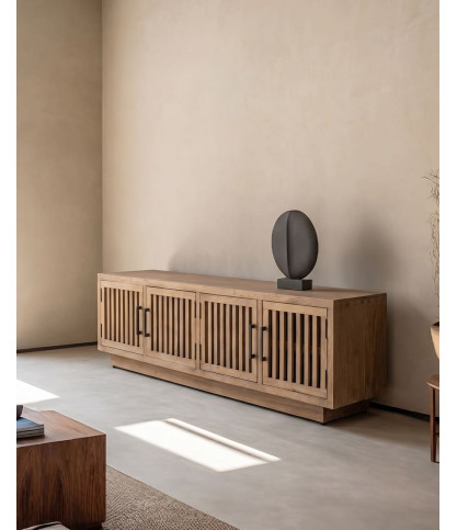 Lino - Mueble para TV de 4 puertas en madera maciza de mango, 180 cm