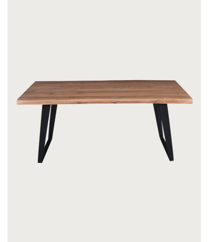 Nova - Table à manger industrielle en bois massif et métal noir