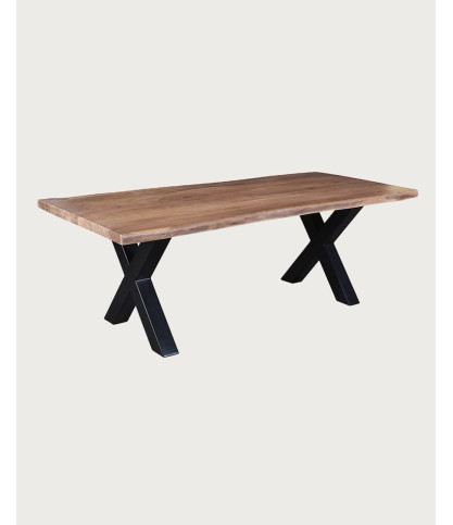 Hino - Mesa de comedor de madera maciza de acacia y metal.