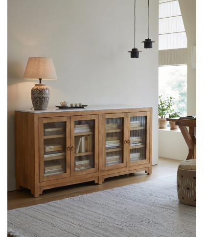 Noé - Aparador de madera de mango de 4 puertas, 180 cm
