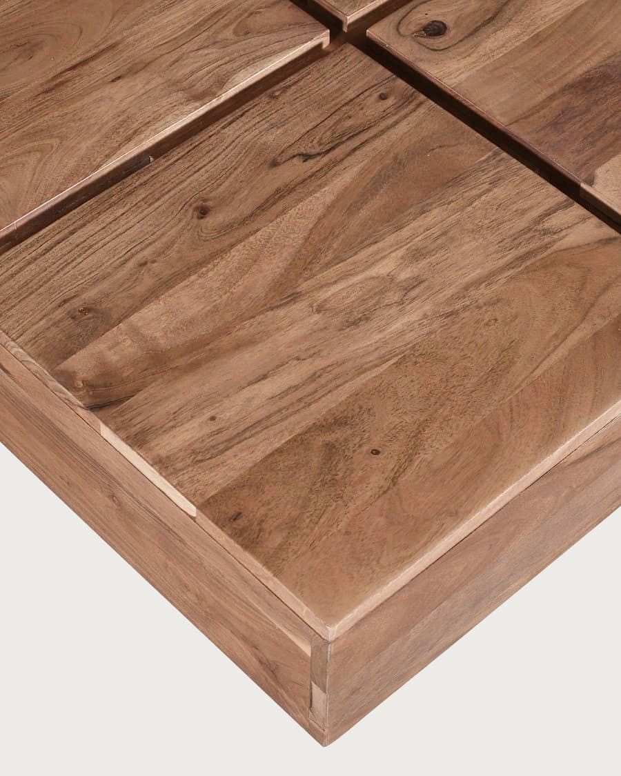 Pixo - Mesa de centro cuadrada de madera maciza de acacia natural.