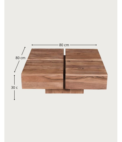 Pixo - Square coffee table in natural solid acacia wood
