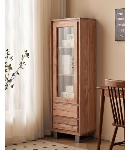 Arvo - Colonna contenitore in legno di acacia live edge, 1 anta e 2 cassetti