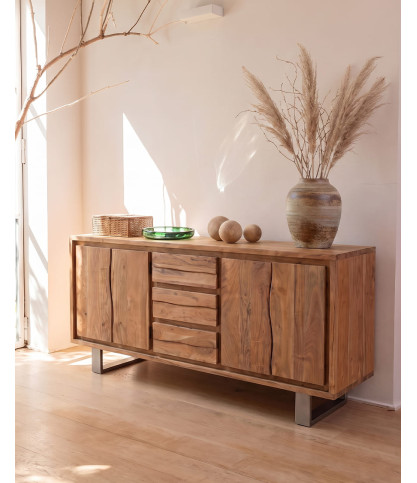 Arvo - Buffet bas 4 portes en bois d’acacia live edge et métal