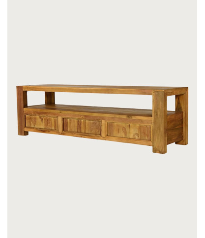 Kutaya - Mueble para TV de teca maciza con 3 cajones