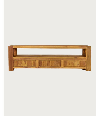 Kutaya - Mueble para TV de teca maciza con 3 cajones