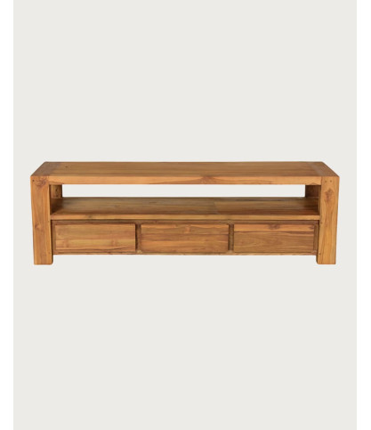 Kutaya - Mueble para TV de teca maciza con 3 cajones