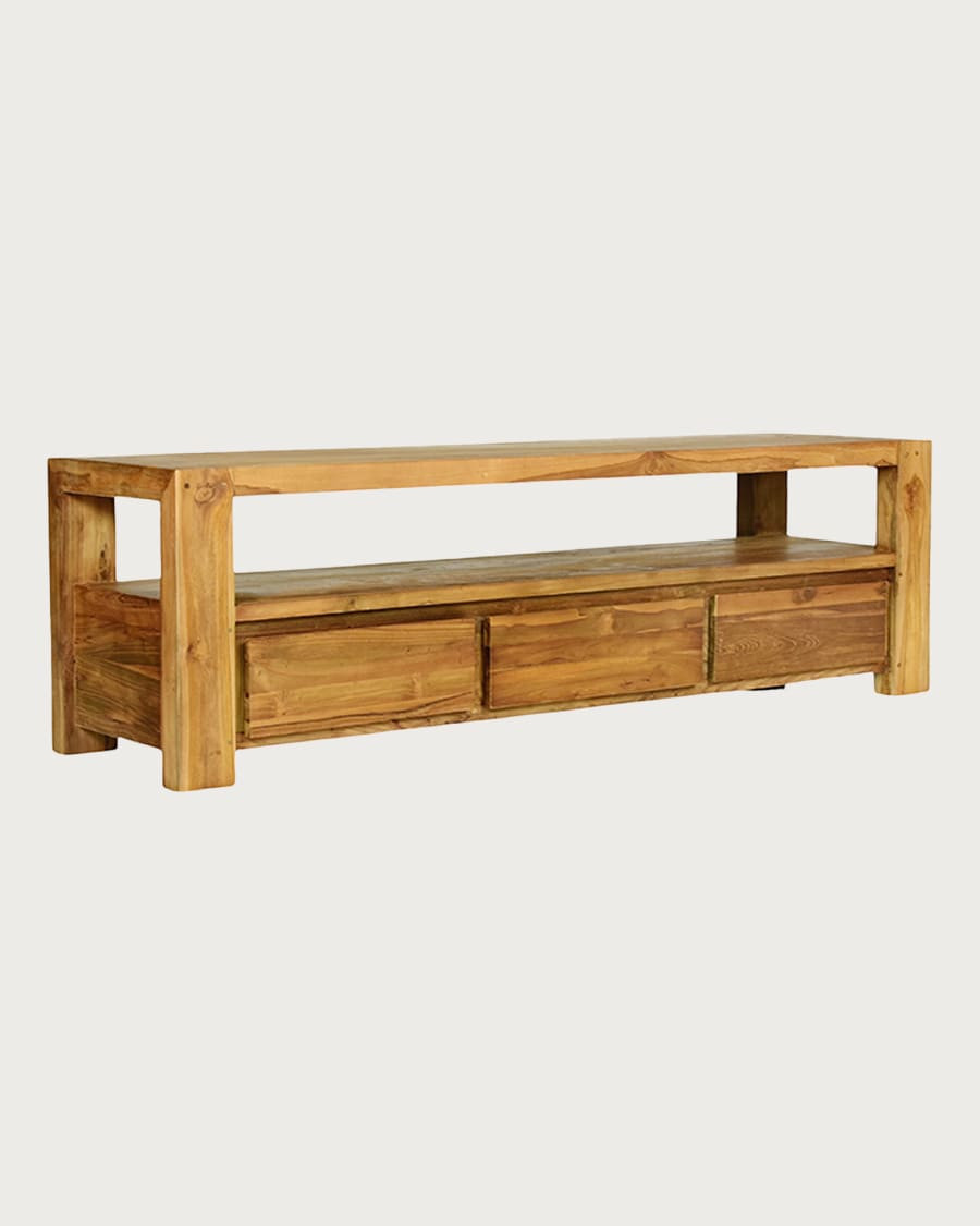 Kutaya - Mueble para TV de teca maciza con 3 cajones