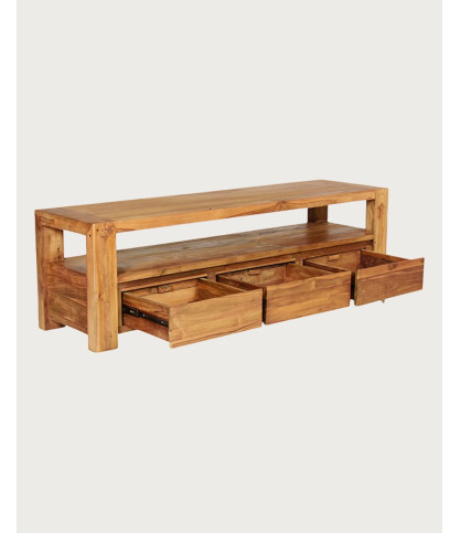 Kutaya - Mueble para TV de teca maciza con 3 cajones