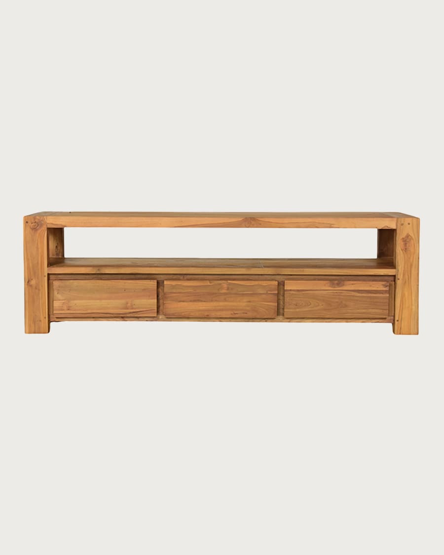 Kutaya - Mueble para TV de teca maciza con 3 cajones