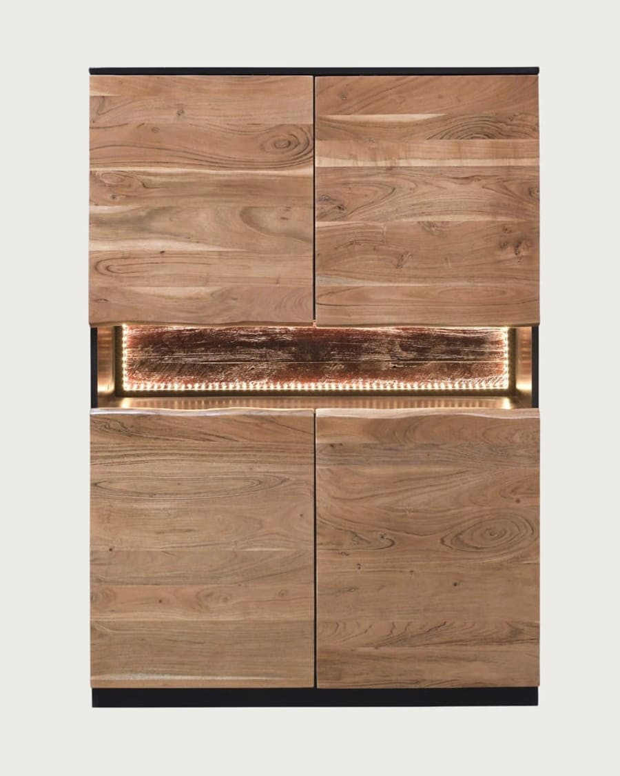 Leo - Hohes Sideboard aus Akazienholz mit LED-Beleuchtung