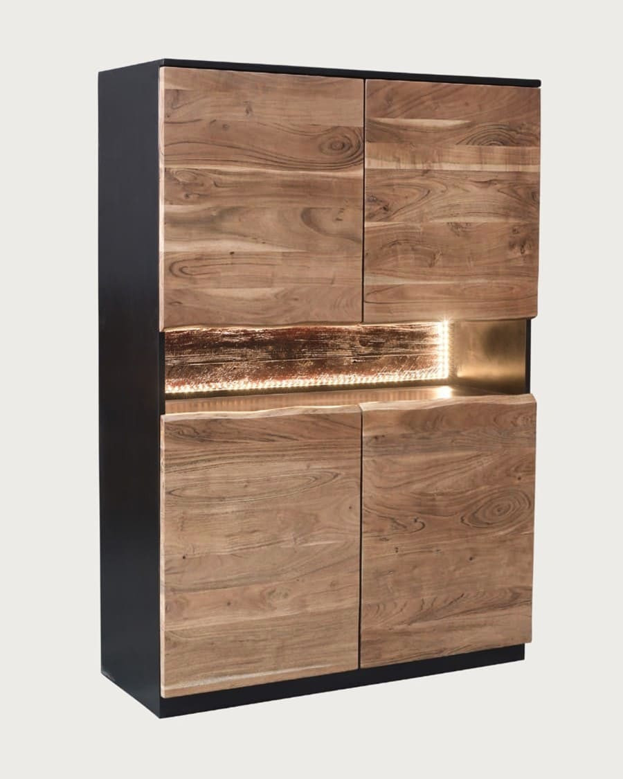 Leo - Dressoir van hoogwaardig acaciahout met LED-verlichting