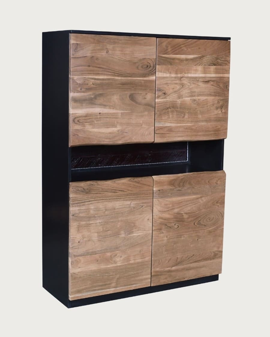 Leo - Aparador alto de madera de acacia con iluminación LED