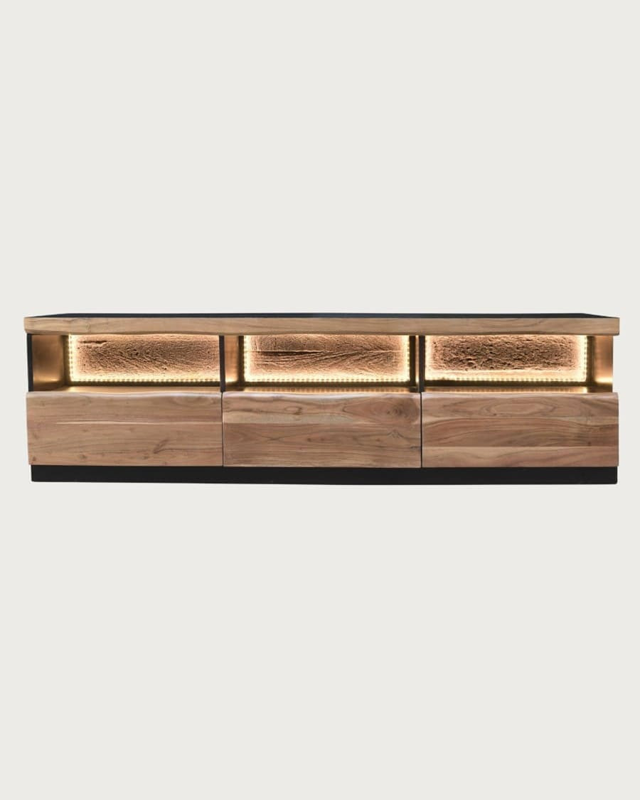 Leo - Mueble para TV de madera de acacia con iluminación LED