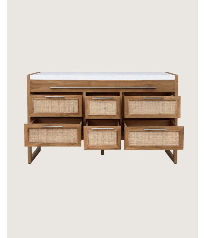 Sahara - Mueble de baño en teca y terrazo beige, 145 cm