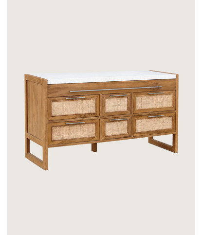 Sahara - Mueble de baño en teca y terrazo beige, 145 cm