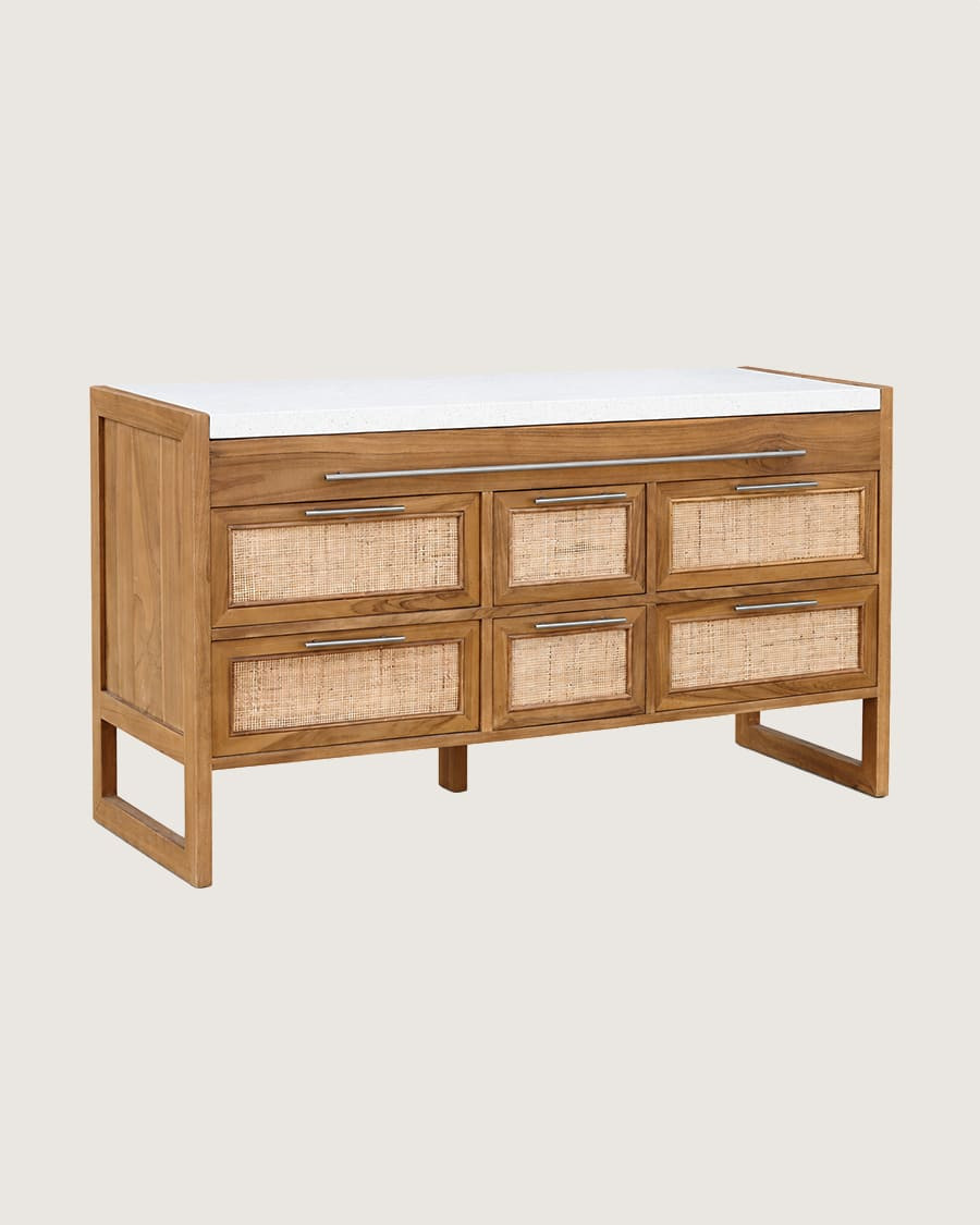 Sahara - Mueble de baño en teca y terrazo beige, 145 cm