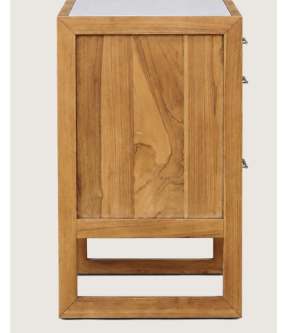 Sahara - Mueble de baño en teca y terrazo beige, 145 cm