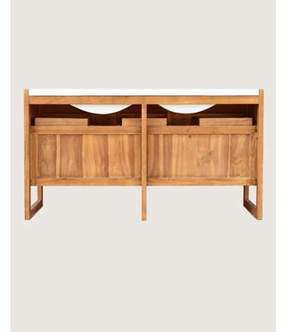 Sahara - Mueble de baño en teca y terrazo beige, 145 cm